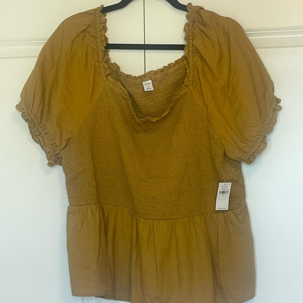 NEW Old Navy Gold Smocked Peplum Blouse with Flutter Sleeves